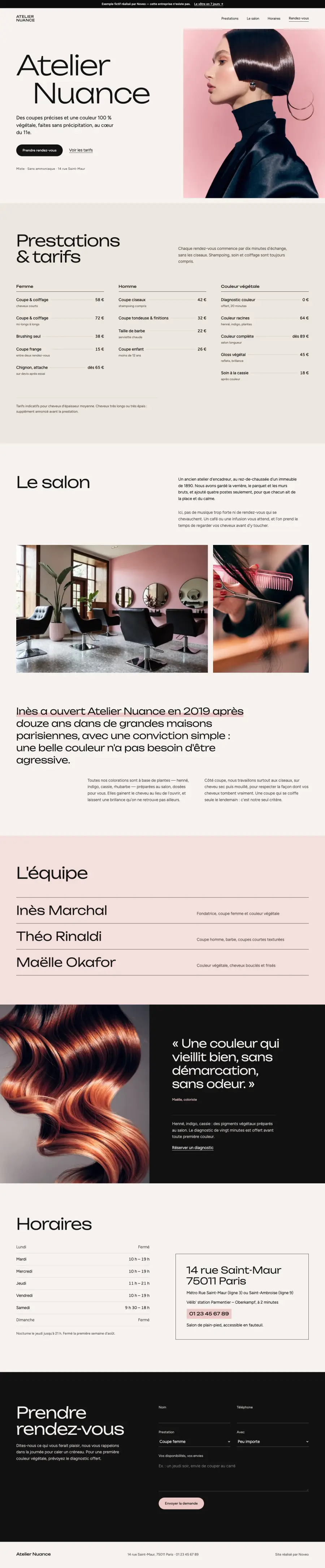 Aperçu du site Atelier Nuance, coiffeur à Paris 11e