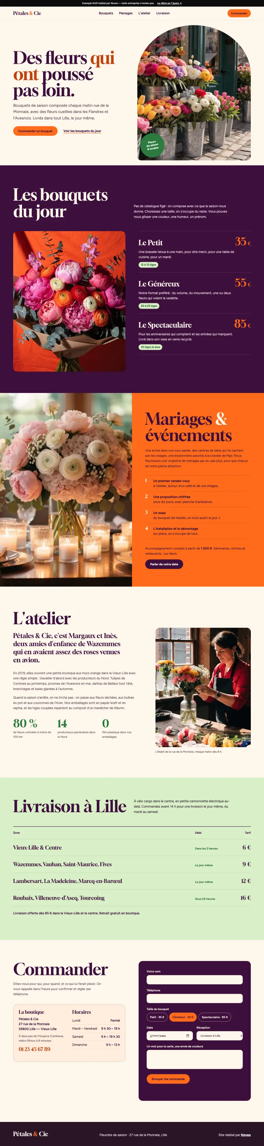Aperçu du site Pétales & Cie, fleuriste à Lille