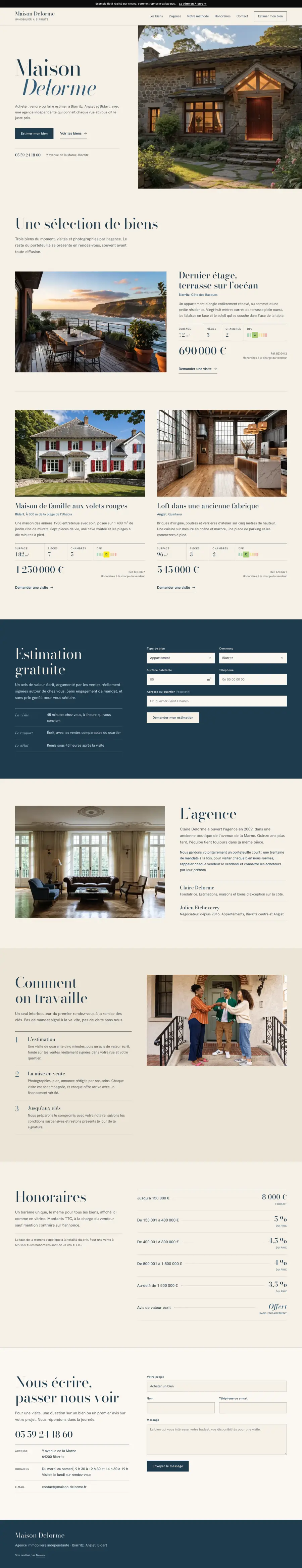 Aperçu du site Maison Delorme, agence immobilière à Biarritz