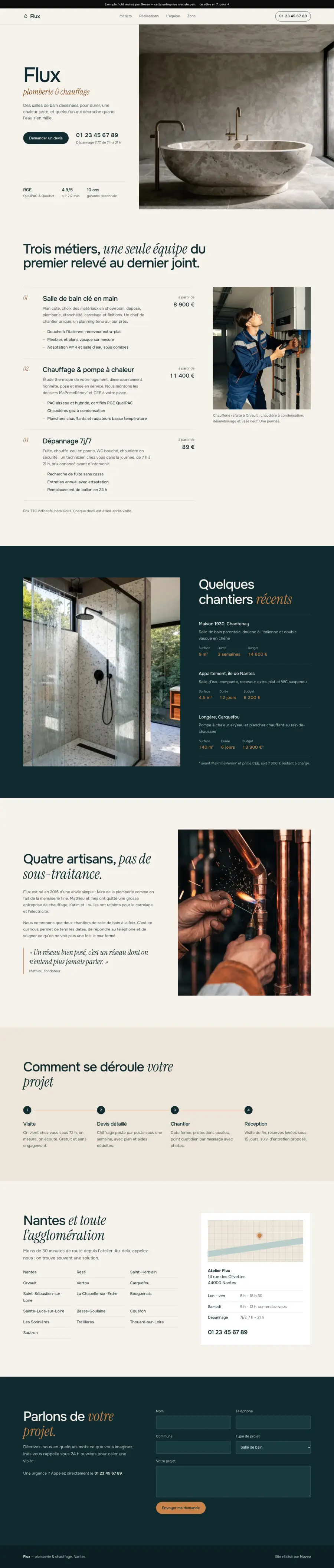 Aperçu du site Flux, plombier à Nantes